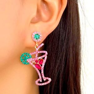 Martini pink drink earrings